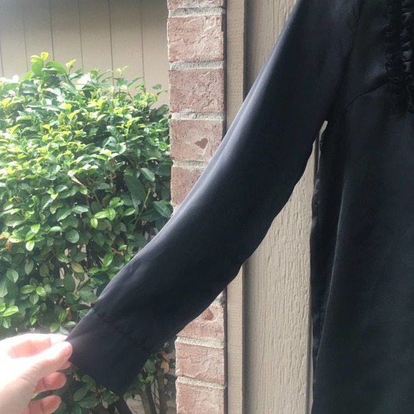 Lapis Black Long sleeved shift Dress ruffle front  S - Picture 5 of 13